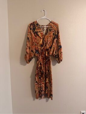 lovestitch Paisley Tie-Front Midi Dress in Mustard and Black